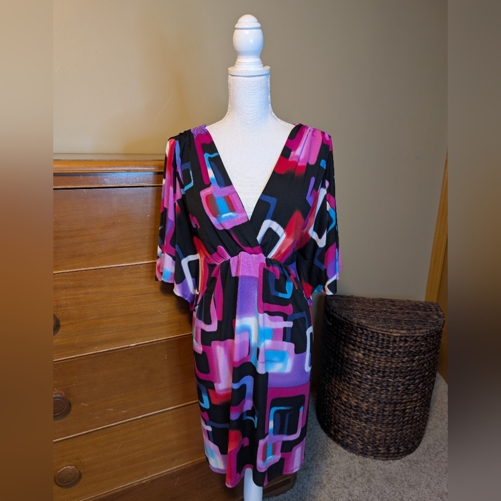 Studio Y Multicolor Block V-neck V-back Mini Dress SZ M - Picture 3 of 11